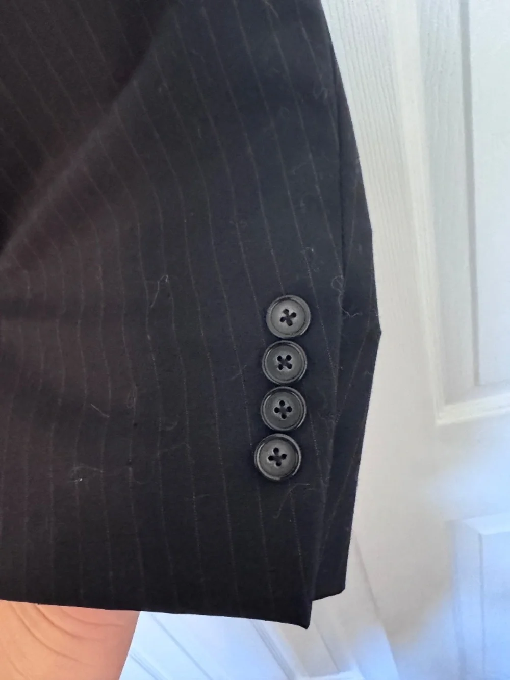 George Comfort Zone Black Pinstripe Suit Jacket Blazer 54L Wool Blend